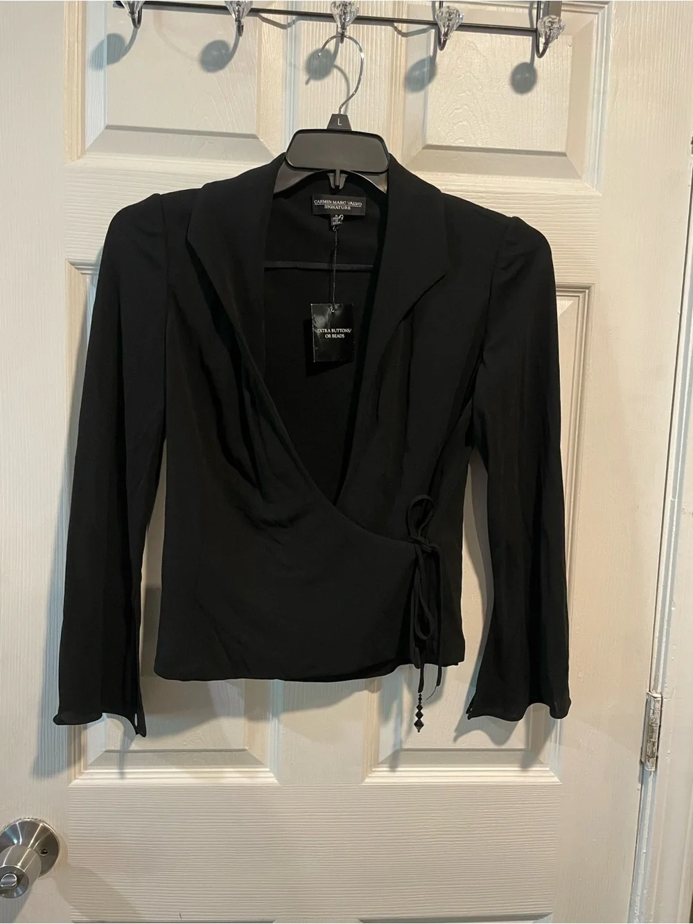 Carmen Marc Valvo Black Wrap Blouse - Picture 2 of 4